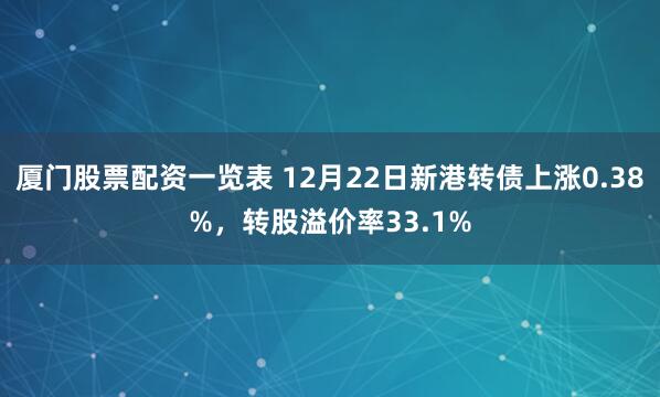 厦门股票配资一览表 12月22日新港转债上涨0.38%，转股溢价率33.1%